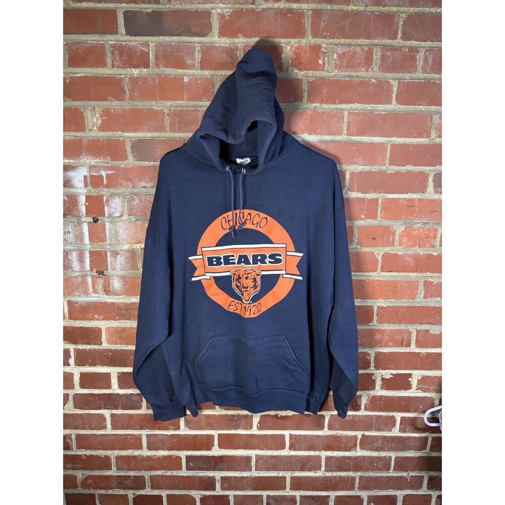 Vintage 80s Trench Brand Chicago Bears Pullover Hoodie NFL Blue USA Made XL